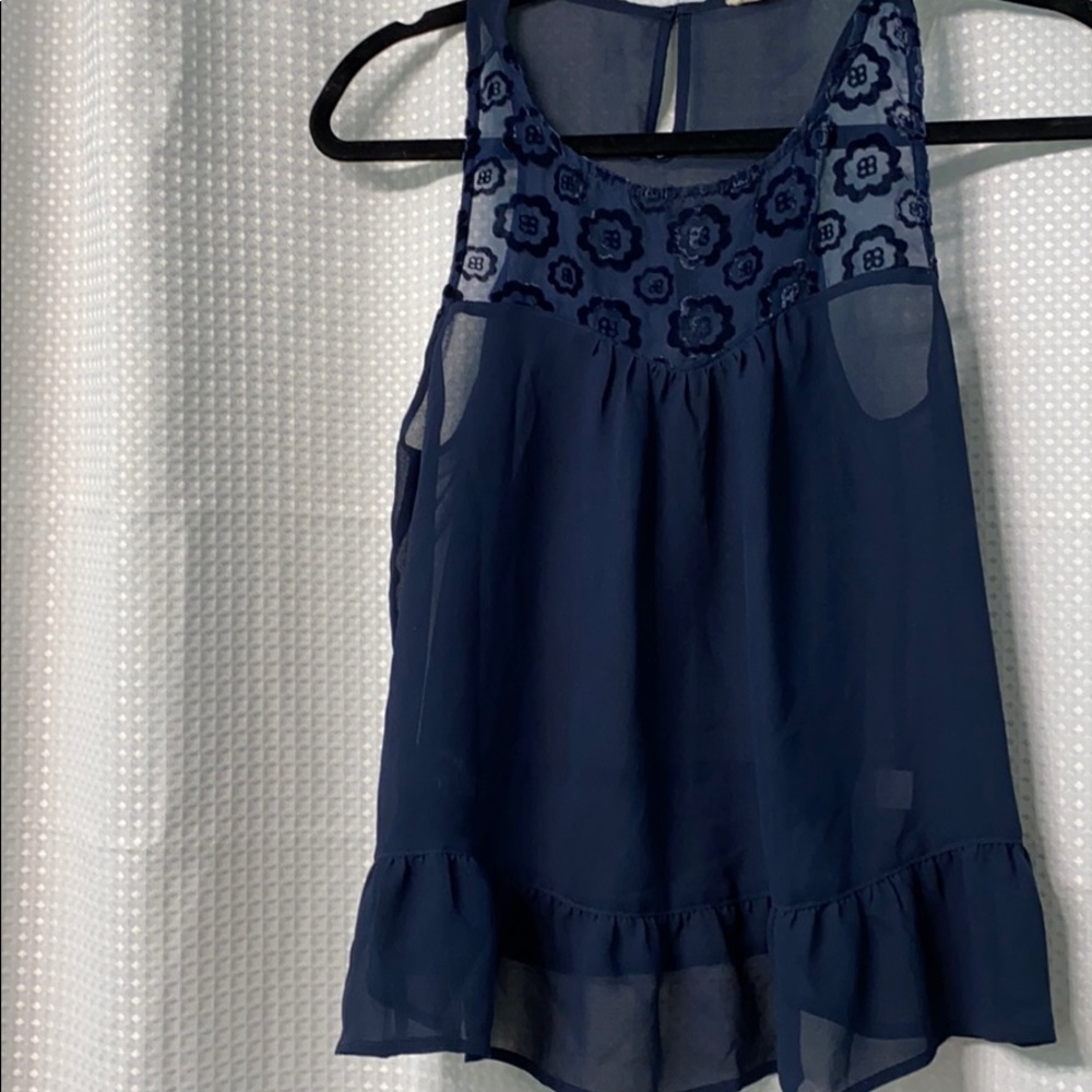 Sheer navy sleeveless blouse
